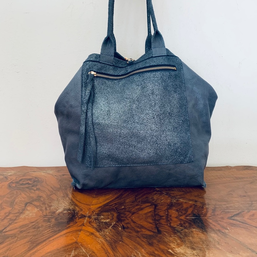 Monserat De Lucca Blue Leather Tote Bag